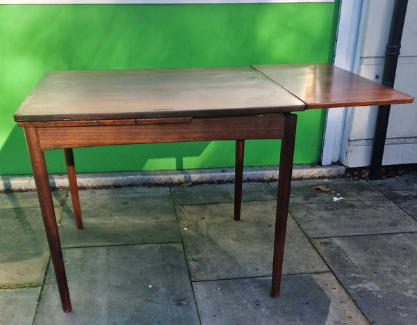 1960s Danish  Poul Hundevad rosewood  flip top draw leaf games table.