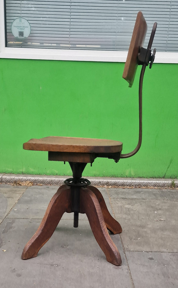 Vintage Oak Industrial Factory Workshop Chair.