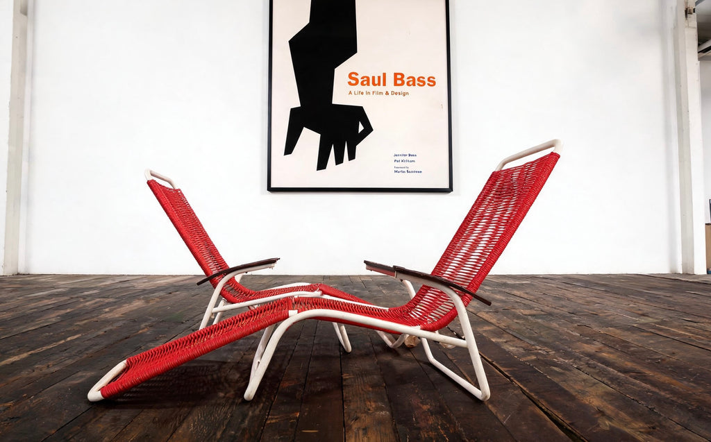 Sun lounger Spaghetti, white steel, red plastic, Germany, 1960s.