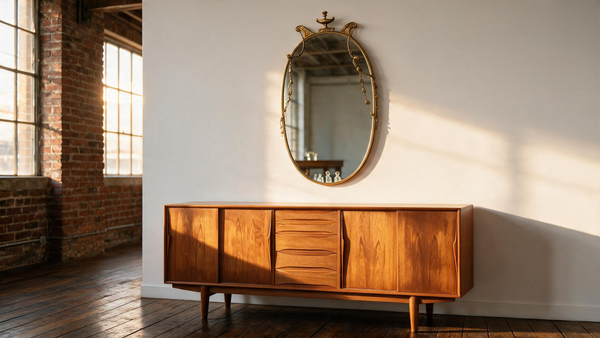 1950s Italian mid-century modern oval wall mirror with classic friezes,