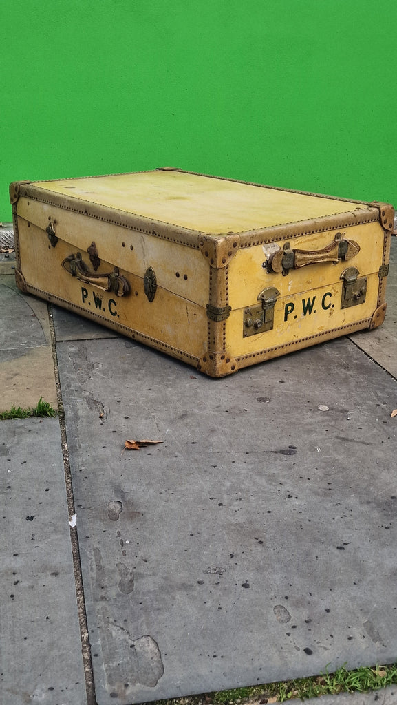 Antique John Pound Calfskin Vellum Travel Wardrobe Trunk Case Suitcase London