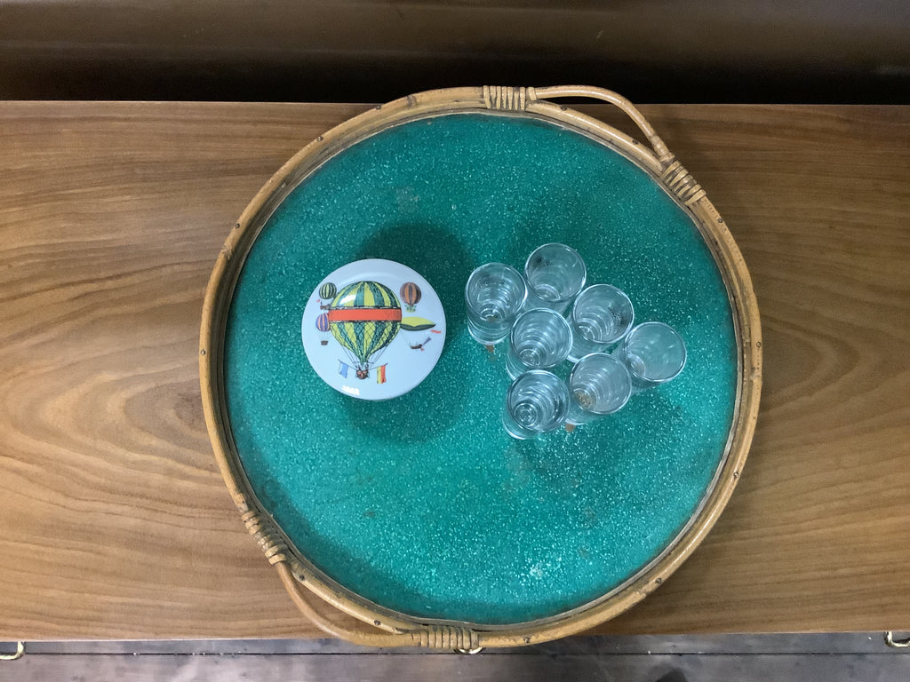 1970’s  round bamboo tray