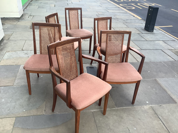 4x G Plan Mcm Teak & Bergere Cane / Wicker Dining Chairs 1970s