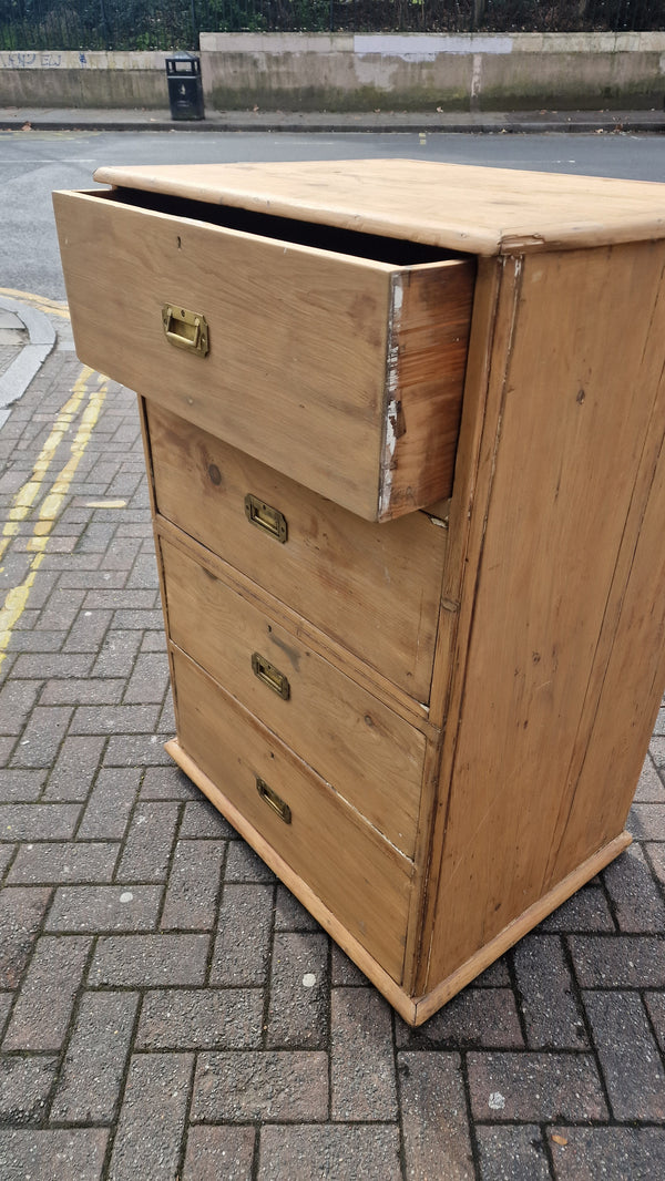 Victorian Campaign Raw Pine Chest of Drawers