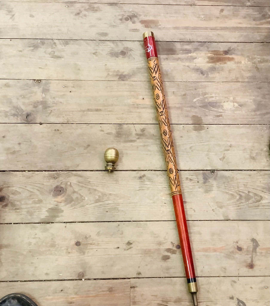 vintage hidden pool cue walking stick carved wood (