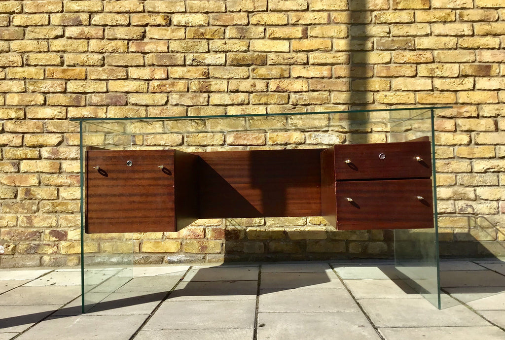 1960’s French glass and wood desk