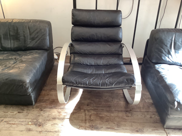 1970s Hans Kaufeld leather rocking chair,